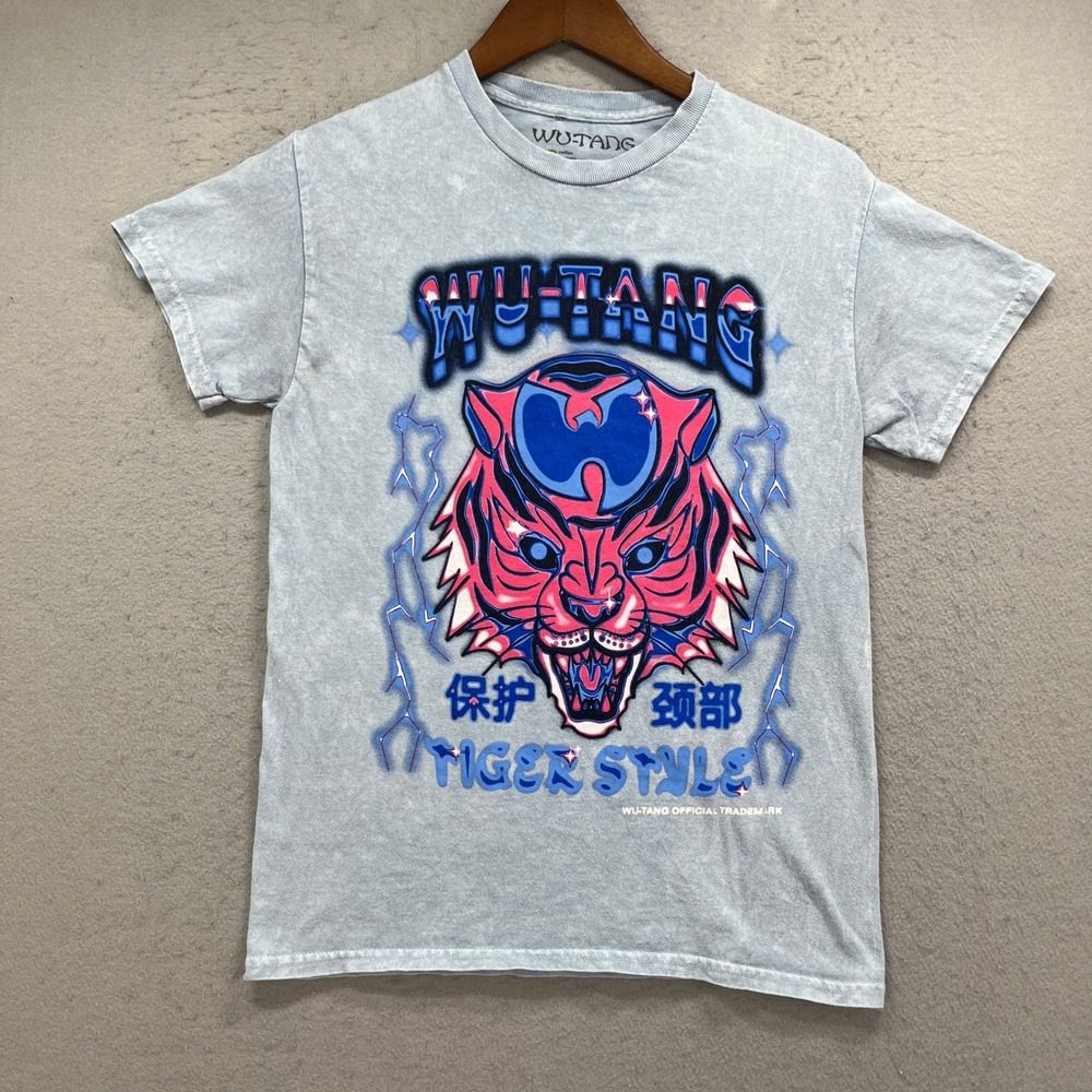 Wu-Tang Clan Graphic T-Shirt Mens Small Blue Tiger Style Acid Wash Hip Hop Rap